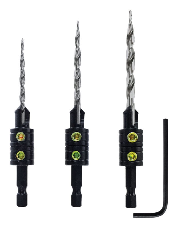 Snappy Tapered Drill Countersink Set 3 Pieces Plus Hex Key