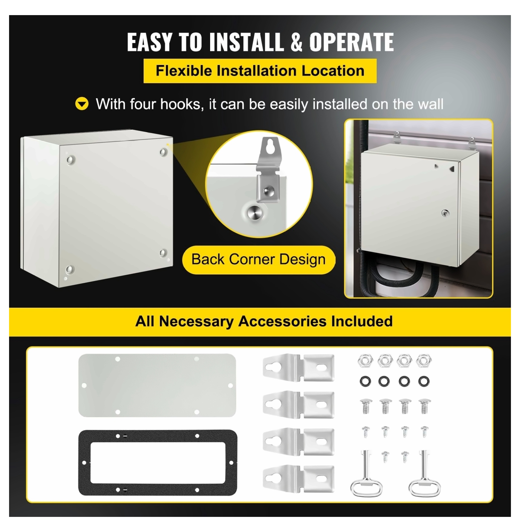 NEMA 4X Steel Enclosure 16x16x8", IP66 Waterproof Electrical Box, Outdoor Indoor Junction Box with Mounting Plate, Steel Electrical Enclosure