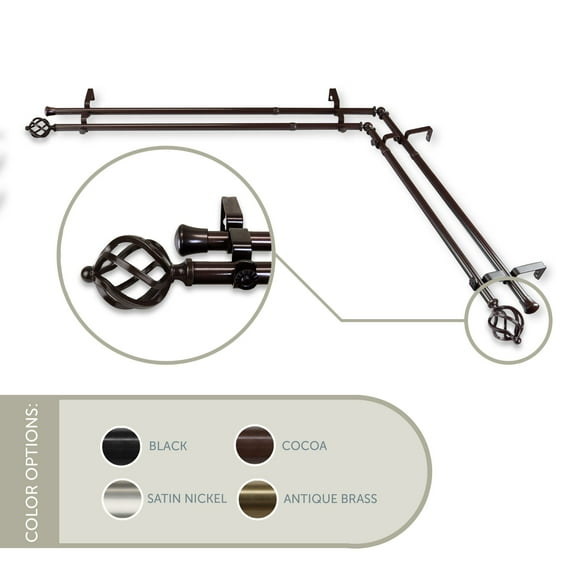 Contemporary Home Living 248-Inch Bronze Double Corner Window Curtain Rod With a Swirled Knob