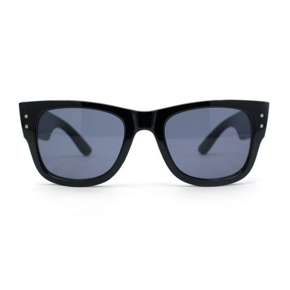 Retro Hipster Thick High Temple Horn Rim Rectangle Sunglasses Shiny Black - Black