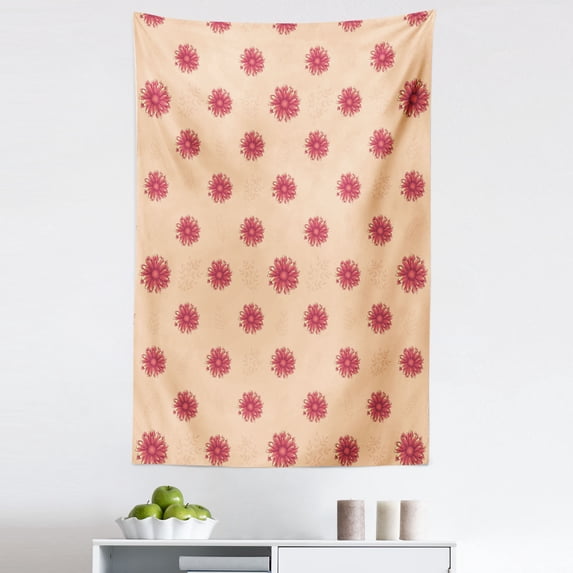Vintage Floral Tapestry, Simplistic Style Daisy Flower Heads Designed in Warm Tones Image, Fabric Wall Hanging Decor for Bedroom Living Room Dorm, 5 Sizes, Pale Peach Dark Coral, by Ambesonne