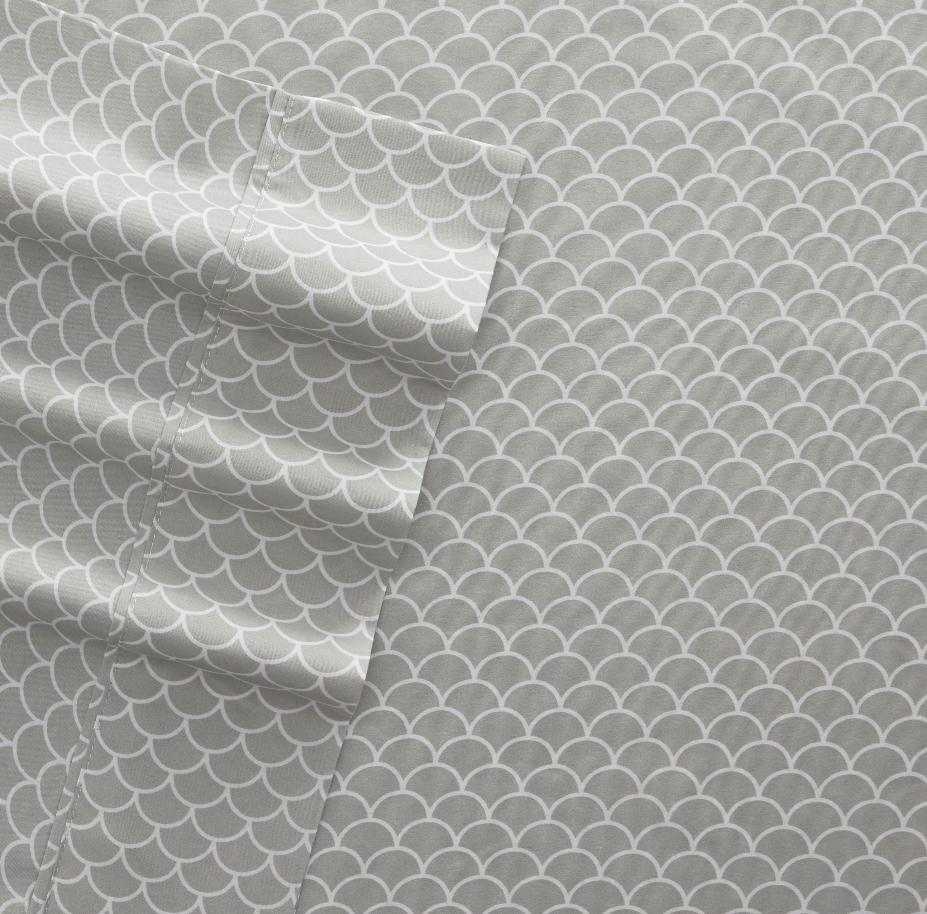 Noble Linens 3 Piece Pattern Microfiber Bed Sheets Set, Light Gray Scallops, Twin