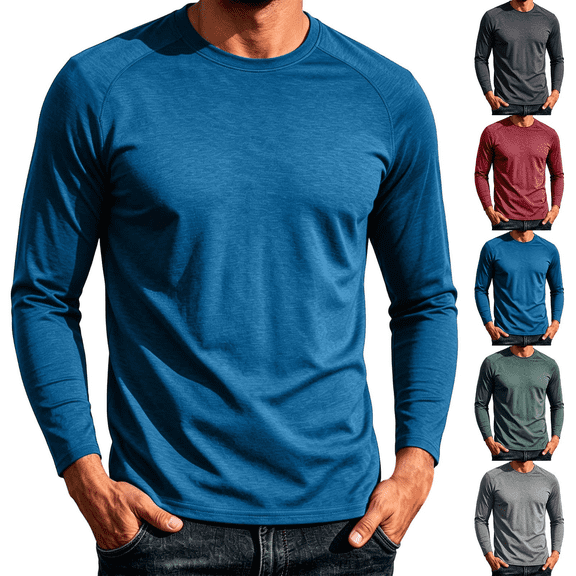 Frnrwgo Men's T-Shirt Regular Fit Long Sleeve Solid Color Breathable Lightweight Sports Casual All Season Top