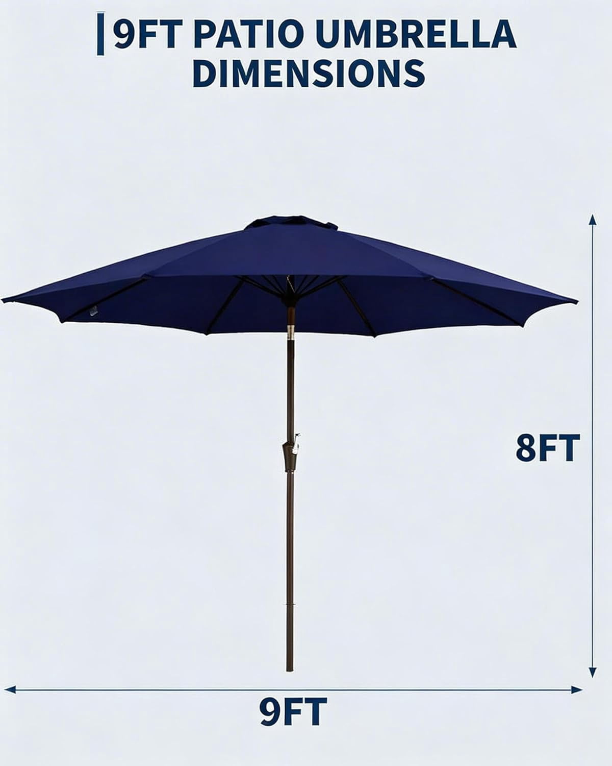 SOLLED 9FT Patio Umbrella with Push Button Tilt & Crank, Outdoor Market Table Umbrella with 8 Ribs for Garden Backyard Deck Pool,Navy Blue