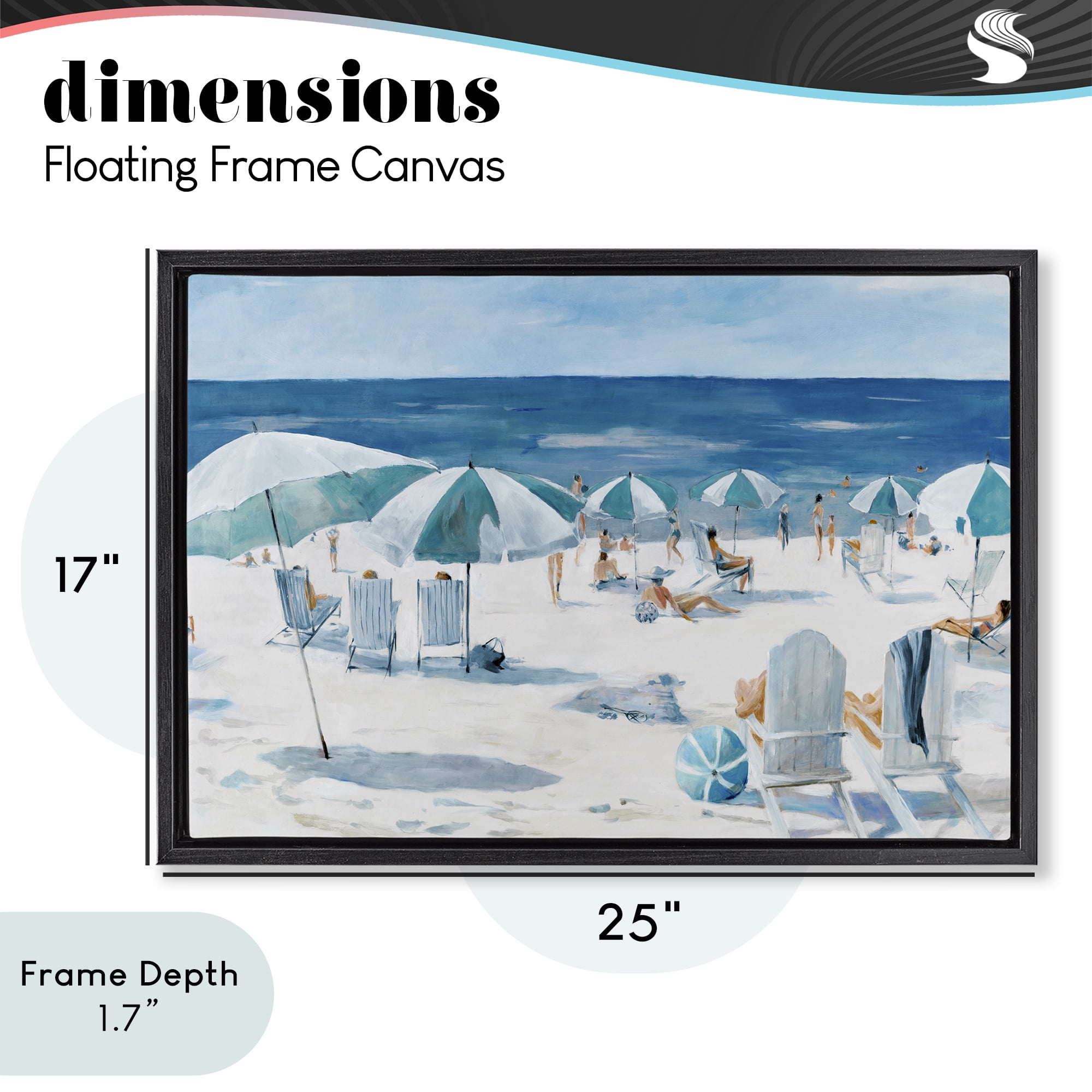 Stupell Industries Umbrella Beach Coastal Scene Black Framed Floater Canvas Wall Art, design by Lorenzo Collective