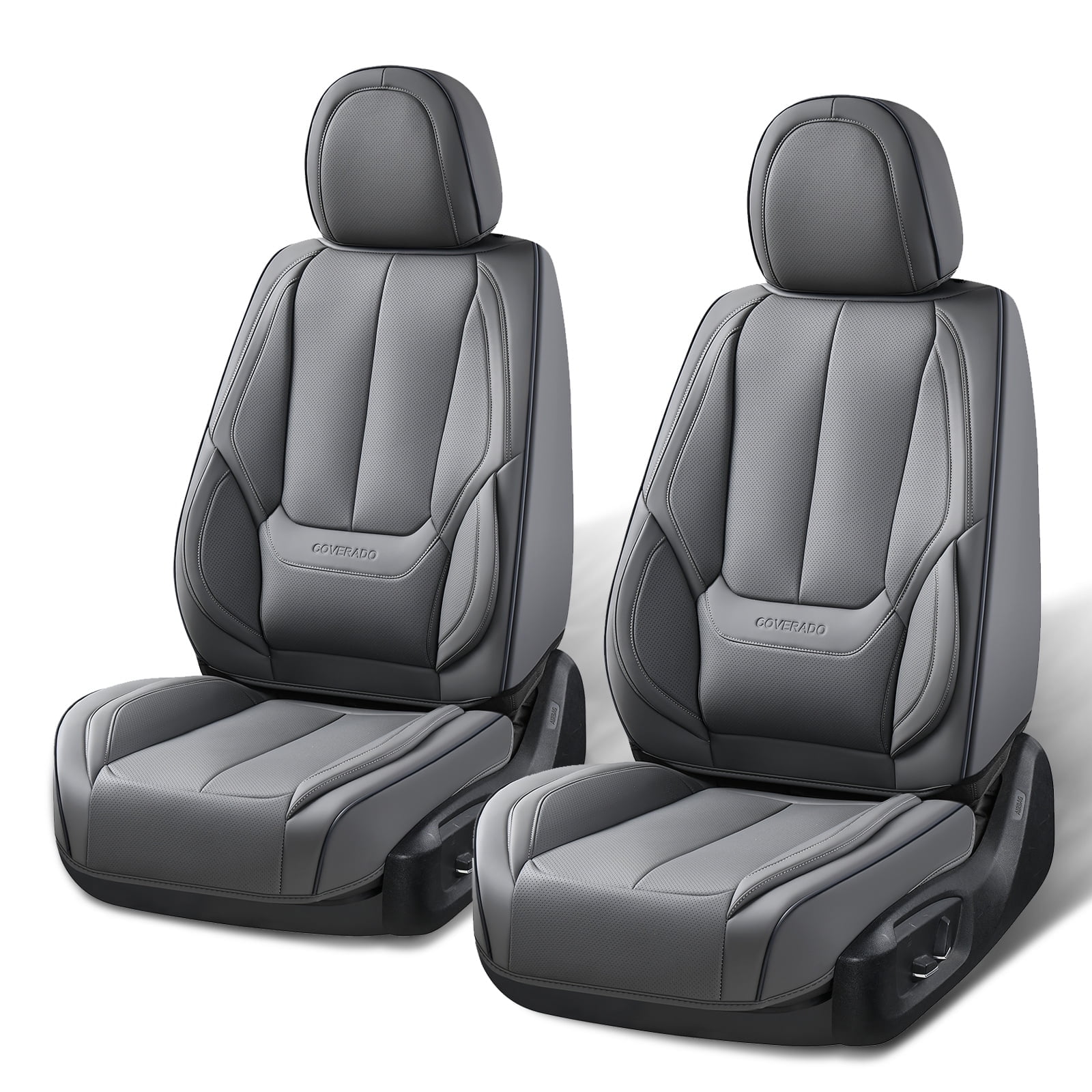 Coverado Gray Front Car Seat Covers, Stylish Waterproof Premium Leather Automotive Seat Protectors, Airbag Compatible Auto Interior Accessories Universal Fit for Most Cars SUV Pick-up Trucks