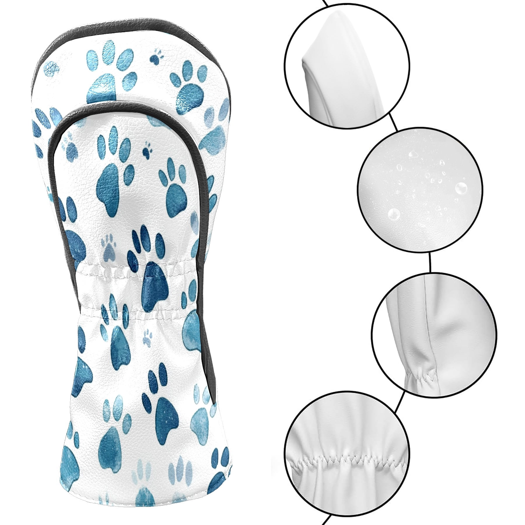 Golf Club Covers PU Leather Waterproof Head Covers for Fairway Woods Hybrids Cute Paw Prints Unisex Fits Most Brands