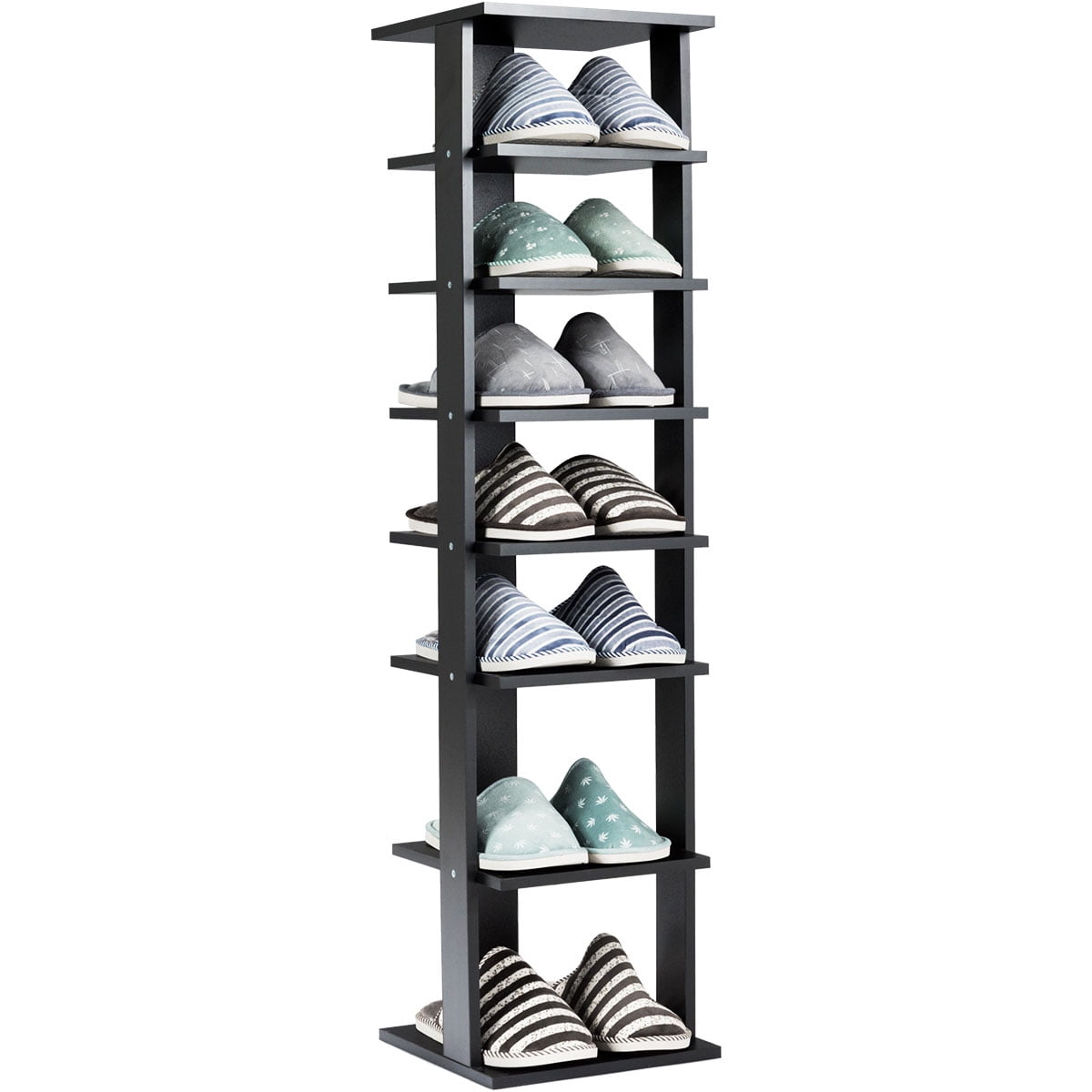 Costway Wooden Shoes Storage Stand 7 Tiers Shoe Rack Organizer Multi-shoe Rack Shoe box Black