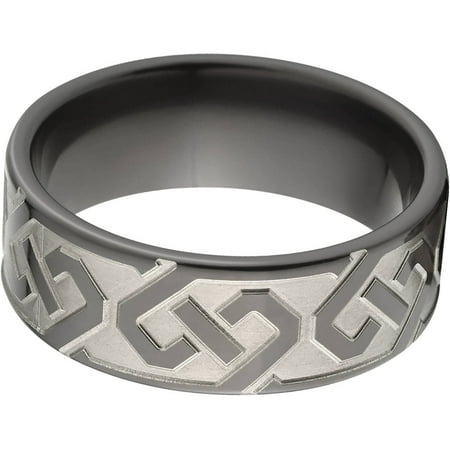 8mm Flat Black Zirconium Ring with a Milled Silver Celtic Design