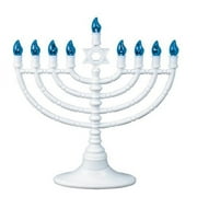 rite lite white plastic electric led low voltage menorah with blue bulbs