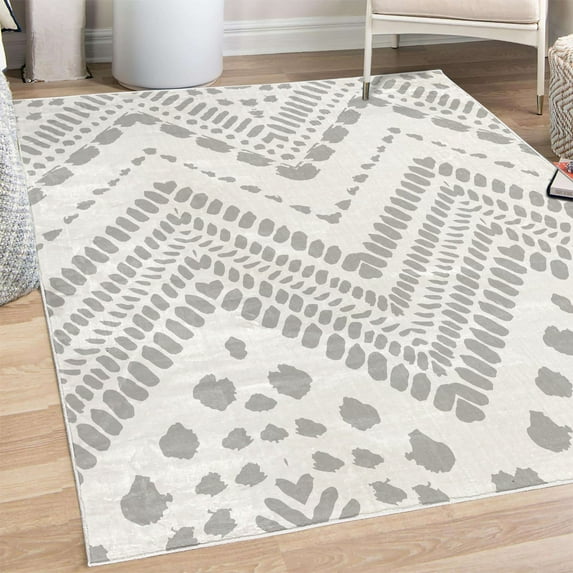 Chevron Decorative Rug, Hand Drawn Aztec Pattern Primitive Clan Motif with Dashed Lines Artwork, Quality Carpet for Bedroom Dorm and Living Room, 6 Sizes, Pale Grey, by Ambesonne