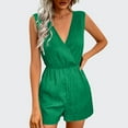 thumbnail image 2 of Fancifize Women V Neck Jumpsuit Sleeveless Dressy Romper Tie Waist Summer Night Out Outfit with Pockets S,Green, 2 of 8