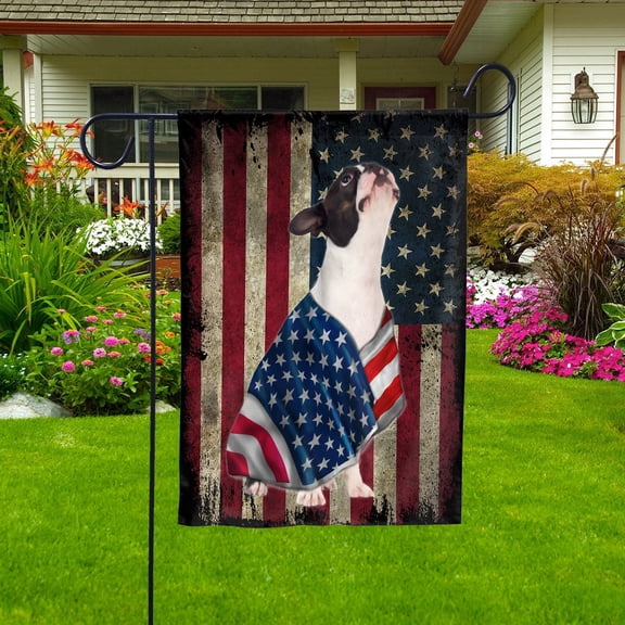American Flag Boston Terrier Dog Wearing Flag American Patriot Patriotic 4th of july House Flag, Double-Sided Decorative Outdoor Flag, Patriotic Polyester Yard Flag 29.5 x 39.5 in