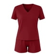 thumbnail image 2 of 2 Piece Outfits for Women Short Sleeve V Neck T-Shirt Tops Loose Match Shorts Sets Summer Sweatsuits Loungewear, 2 of 6