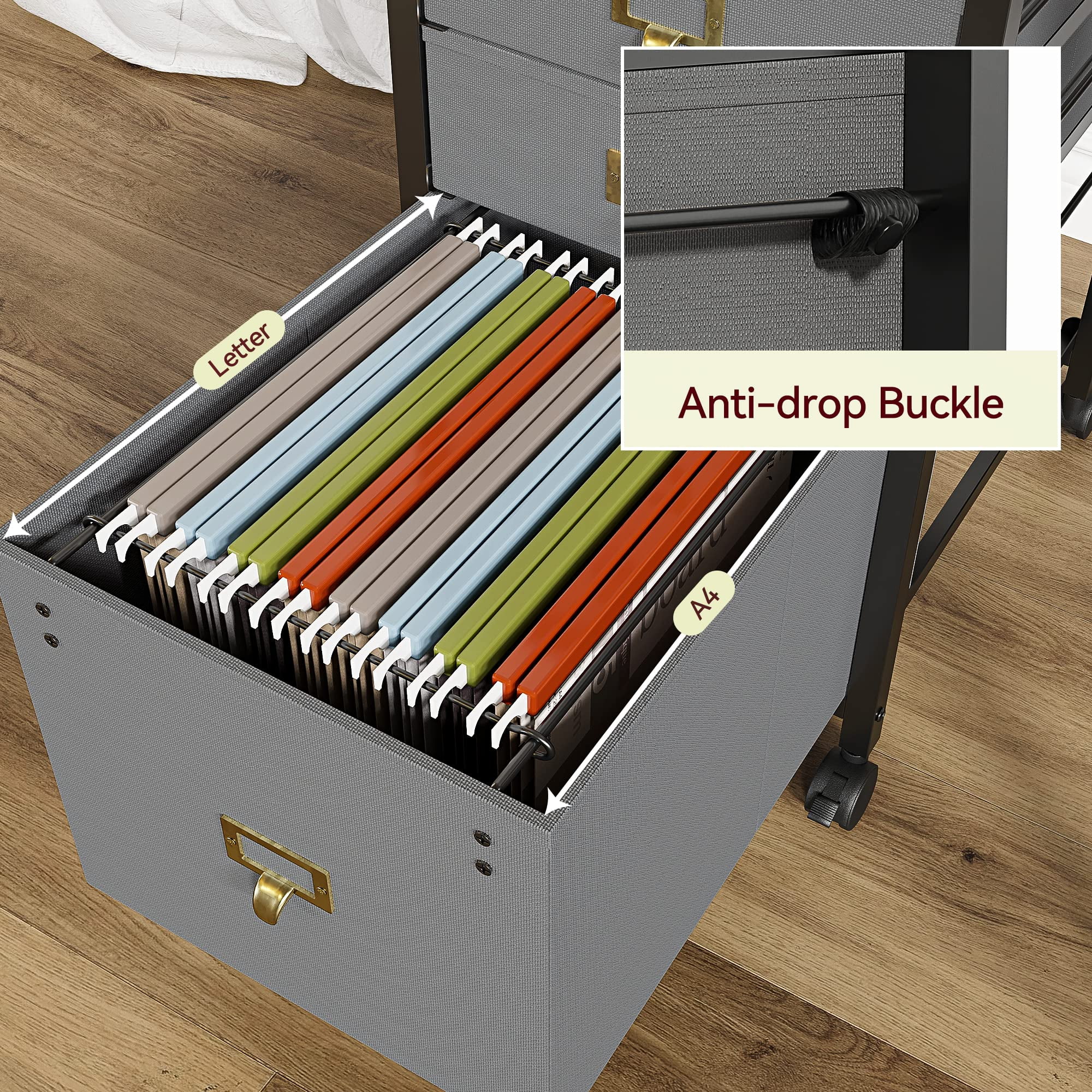 File Cabinet with Drawers, Mobile Filing Cabinet Rolling Printer Stand Fits A4 or Letter Size, Fabric Vertical File Cabinet with Wheels, Under Desk Storage Cabinet for Home Office