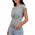 thumbnail image 4 of Favoffer Women's Strap Hem T-Shirts Round Neck Short Sleeve Slim Fit Casual Tops Knit Blouses Versatile Tees for Summer Outings Errands Streetwear Daily, 4 of 6