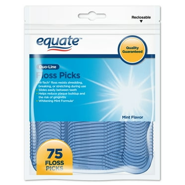 Equate Double Line Mint Dental Floss Picks, Gum Stimulator Pick, Hi-Tech Floss, 75 Ct