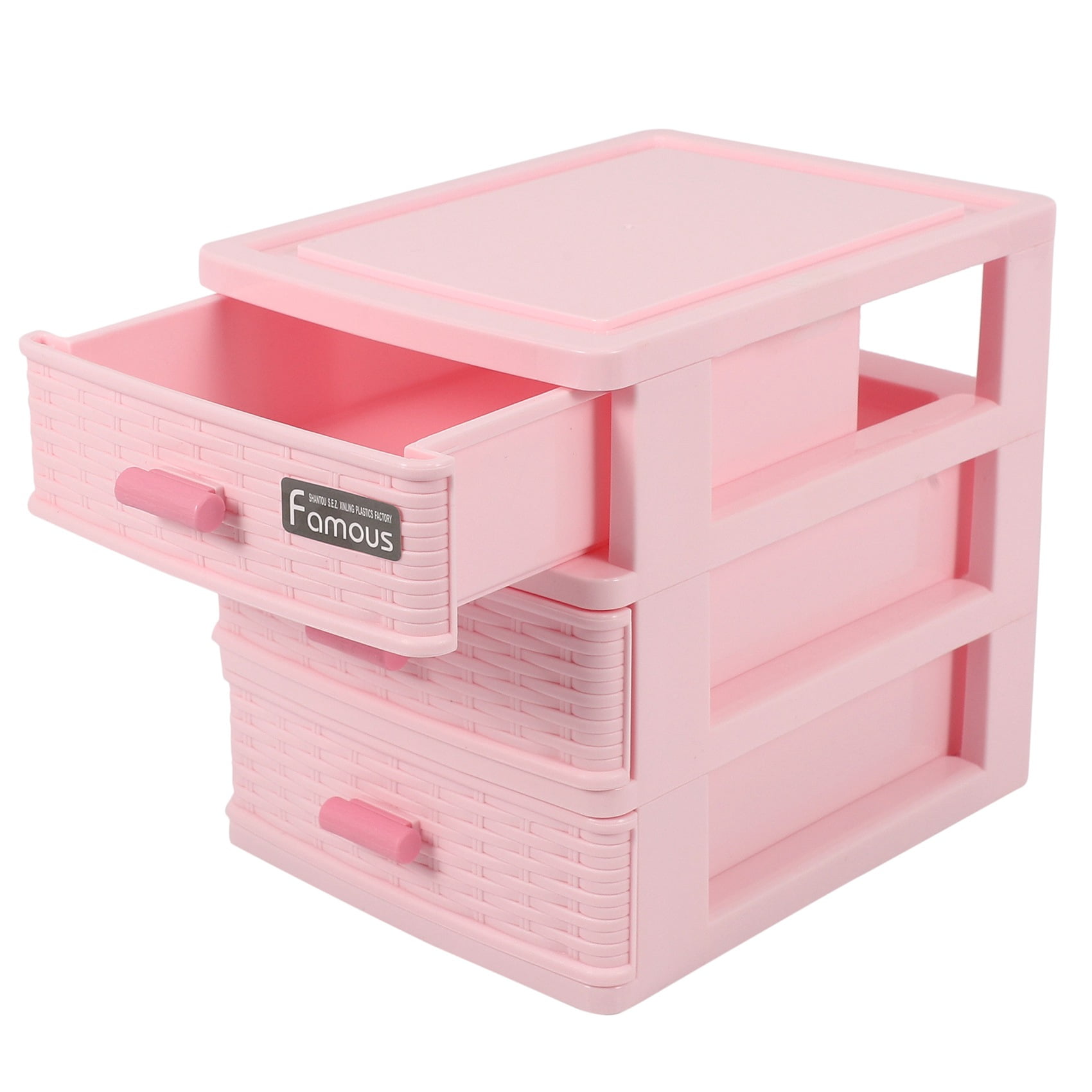 Growment Plastic Drawer Designed 3 Compartment Jewelry Storage Box Pink