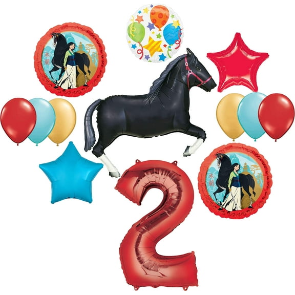 Mulan 2nd Birthday Balloon Bouquet Party Supplies and Black Horse Decorations