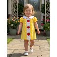 thumbnail image 4 of RUINIXCW Toddler Baby Girl Back to School Dress Kids Kindergarten First Day of School Outfits Toddler Girl Summer Fall Dress Puff Short Sleeve Doll Collar Apple Bow Embroidery Ruffle Trim Dress, 4 of 9