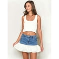 thumbnail image 5 of Women'S Ruffle Tiered Denim Mini Skirt Raw Trim A Line Short Jean Skirts Blue S, 5 of 8