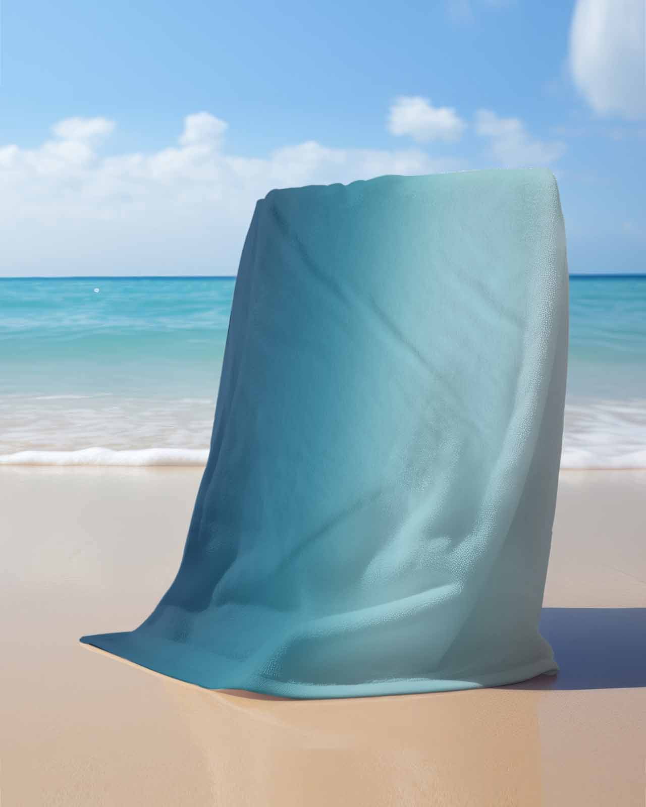 Navy Blue Ombre Beach Towels Oversized Super Absorbent, Teal White Gradient Modern Abstract Art Lightweight Bath Towel Quick Dry Sets For Bathroom/Pool/Rv Camping/Beach Play/Gym Room/Picnic 35"x70"