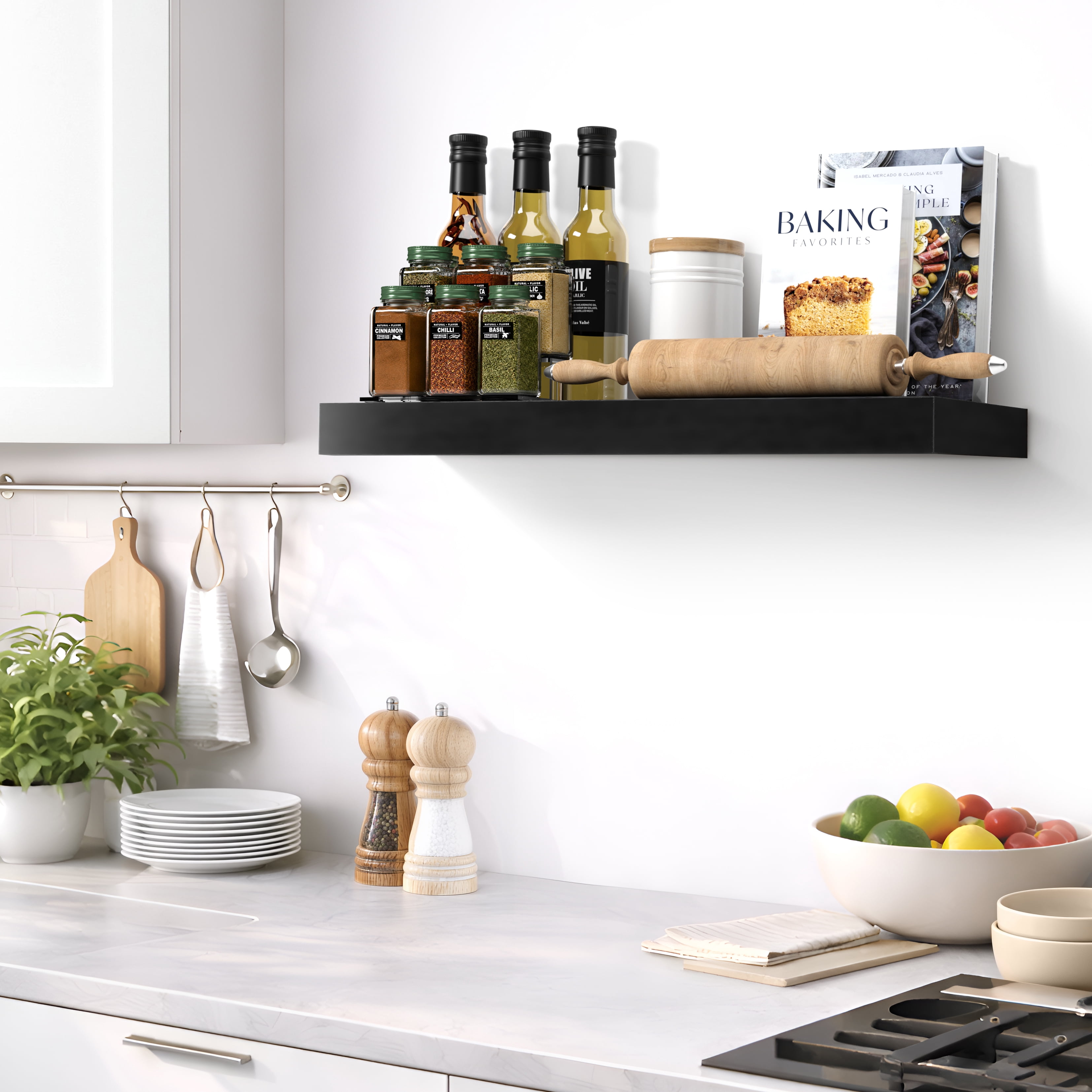 Sorbus 16.25" Floating Wall Shelf, Black, Invisible Brackets, Bathroom, Bedroom & Home Décor