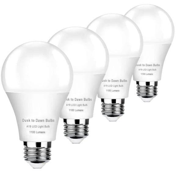 Bombillas LED GEPLAD A19 10W 1100 lm 5000K con sensor, paquete de 4