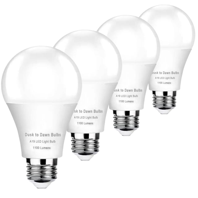 Bombillas LED GEPLAD A19 10W 1100 lm 5000K con sensor, paquete de 4