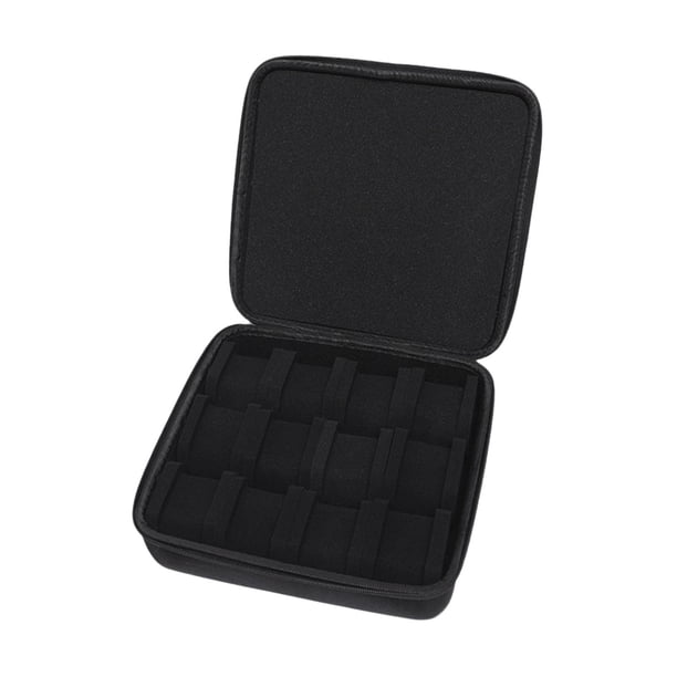 Estuche rígido de viaje para reloj con 12 ranuras y asa de transporte, color negro, multifuncional, con cremallera suave para exhibición en tienda,