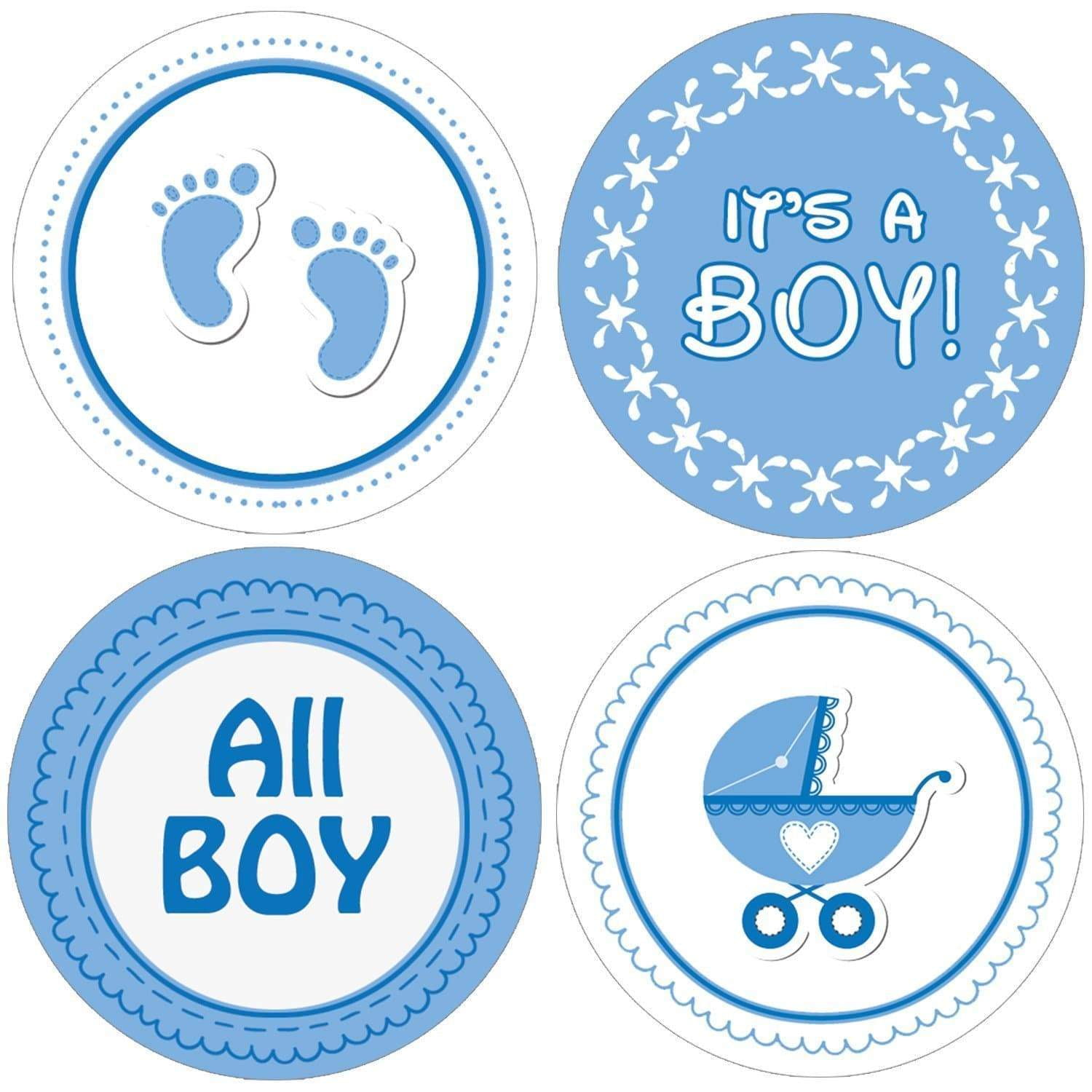 Round Personalized Baby Shower Sticker Labels About To Pop Blue 