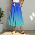 thumbnail image 4 of cocolona Womens Summer Gradient Print Long Skirts Elastic Waist Drawstring Pleated Flowy Midi Skirts Beach Vacation Skirts for Women Blue XL, 4 of 7