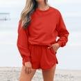 thumbnail image 3 of Efsteb Women 2 Piece Outfits Sweatsuit Casual Long Sleeve Pullover and Shorts Sets Travel Tracksuit (Red,M), 3 of 7