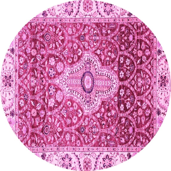 Ahgly Company Indoor Round Abstract Pink Modern Area Rugs, 7' Round