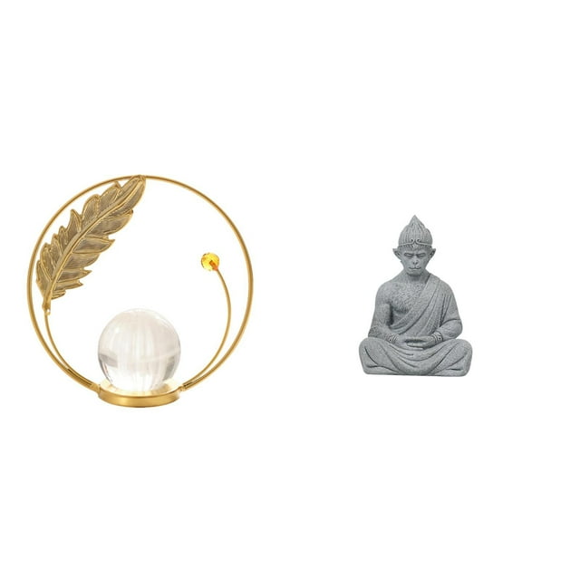 Estatua de bola de cristal, estatua de mono, figura de Buda, adorno de meditación, escultura de arenisca, base estable. Ideal para el hogar, la oficin