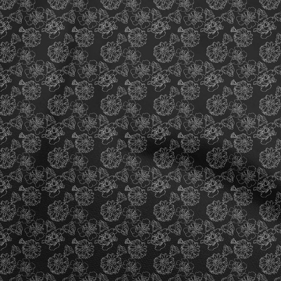 oneOone Polyester Spandex Black Fabric Floral Sewing Craft Projects Fabric Prints By Yard 56 Inch Wide