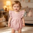 thumbnail image 5 of mgoYE Baby Girls Playsuits Ruffled Bodysuit 3 6 12 18 Month Fly Sleeve Romper Newborn Cotton Linen Jumpsuit Infant Summer Clothes(Pink,18-24 Months), 5 of 7
