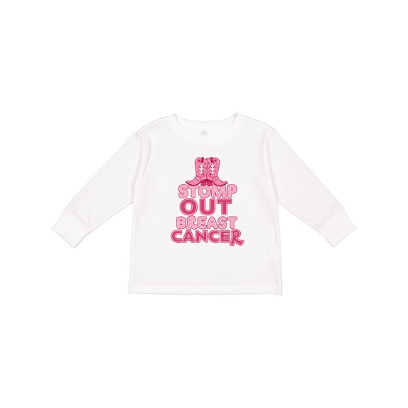 Inktastic Stomp Out Breast Cancer with Pink Cowgirl Boots Boys or Girls Long Sleeve Toddler T-Shirt