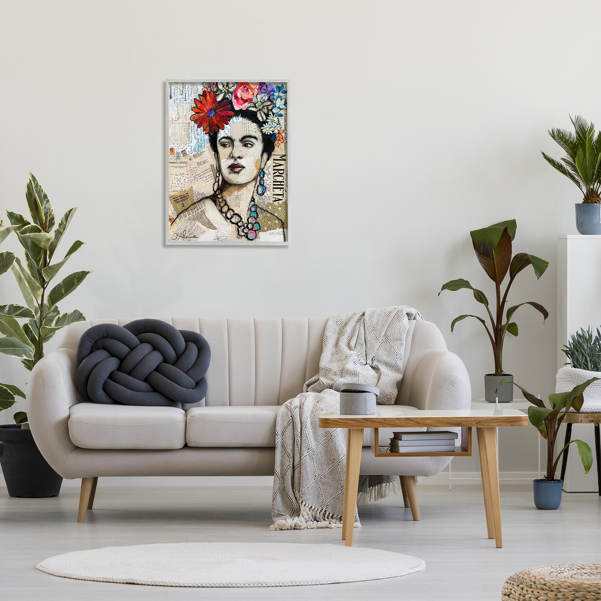 Stupell Industries Fabulous Frida Kahlo Botanical & Floral Painting Gray Framed Art Print Wall Art, 24 x 30