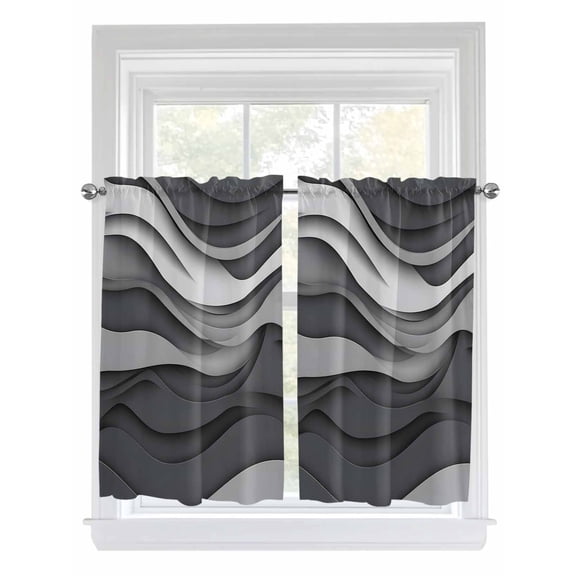 Black Grey Ombre Kitchen Curtains 54 Inches length, Abstract Grey Wave Texture Gradient Window Treatment Curtain Drapes, Thermal Insulated Drapes for Basement Hotel RV, 42"x54", 2 Panels