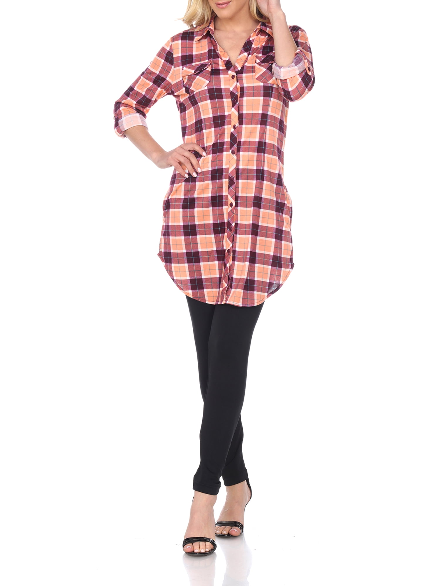 White Mark Women's Piper Plaid Tunic Top