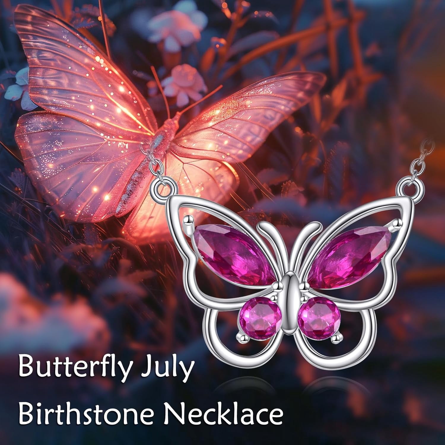 Butterfly Necklace for Women 925 Sterling Silver Crystal Butterfly Pendant Birthstone Amethyst Jewelry Gift