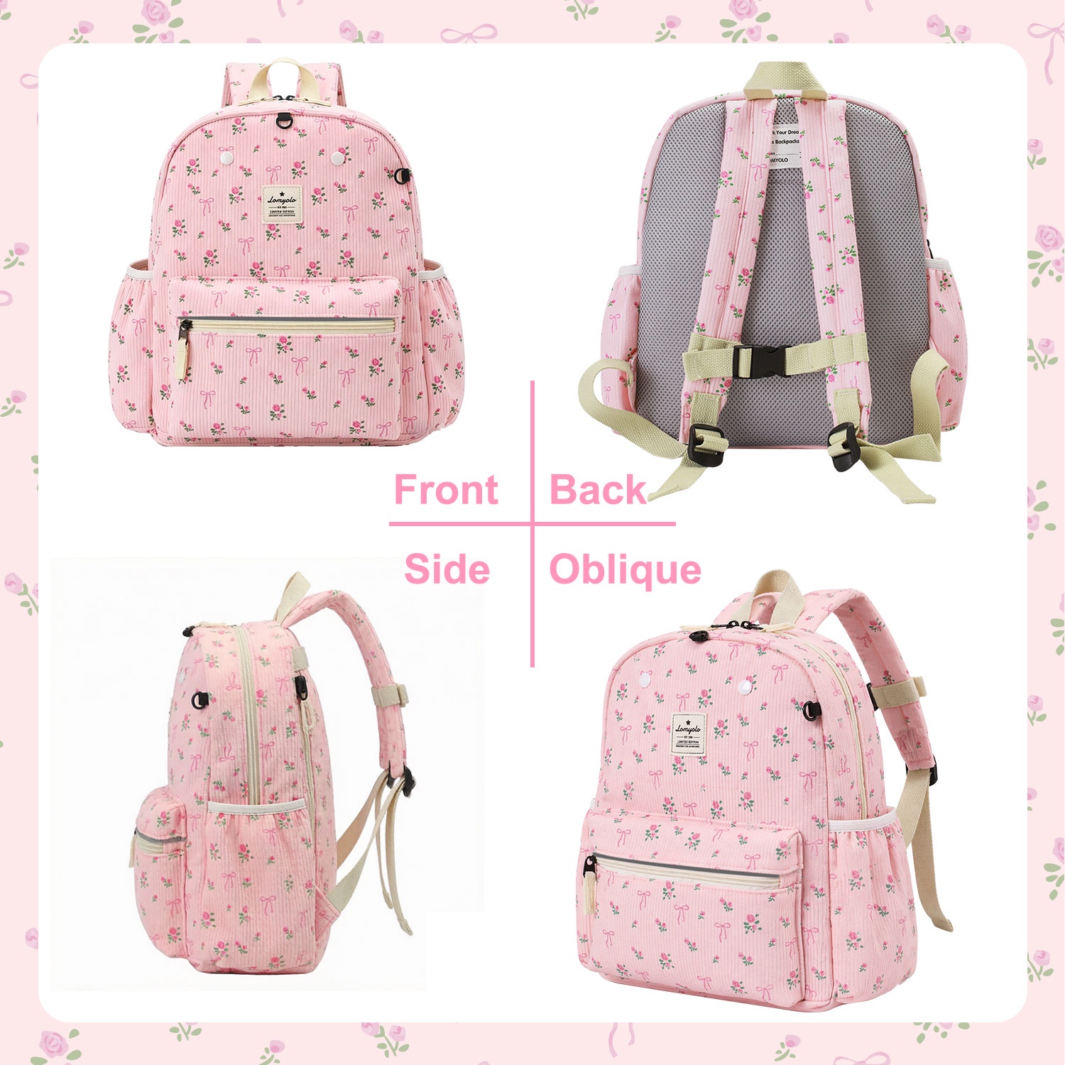 Mochila para niños pequeños de 2 a 5 años, para preescolar, con tira reflectante y anillos en D, ligera, perfecta de pana, regreso a clases, para carpeta de 13.5" 6