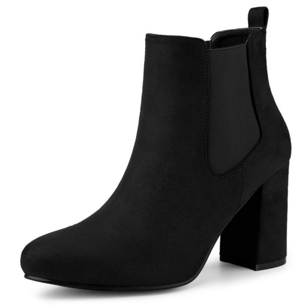 Botines De Chelsea Punta Redonda Tacones Gruesos Para Mujer Negro 38