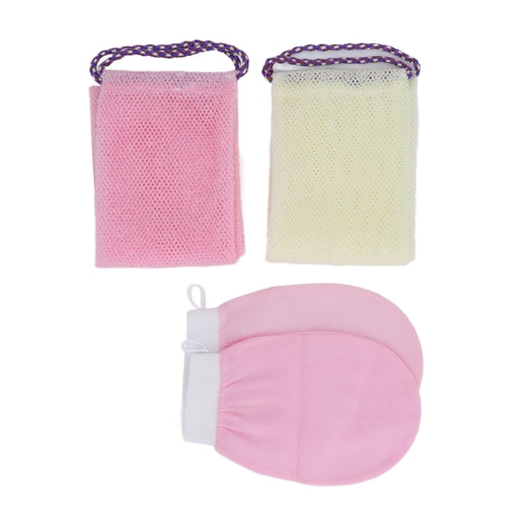 BIMZUC 2‑Pack African Nylon Net Bath Sponge & Gloves – Gentle Skin‑Friendly Exfoliating Scrubber with Hand Straps, Quick‑Drying, Space‑Saving Design