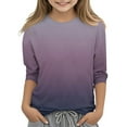 thumbnail image 3 of Efsteb Children's Kids Girls 3/4 Sleeve T Shirts Round Neck Three-quarter Sleeve Tops Summer Comfy Cute Gradient Color Loose Casual Blouses(Purple,4-5 Years ), 3 of 5