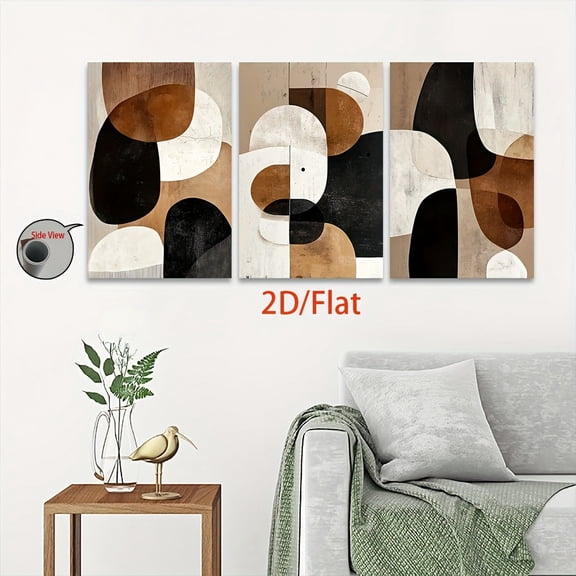 2D Flat Set of 3pcs, 2D Flat Canvas Prints Without Frames, Featuring Abstract Geometric Designs for Wall Decoration. Suitable for Living Rooms, Offices, Home Decoration, And As Gifts for Birthdays,