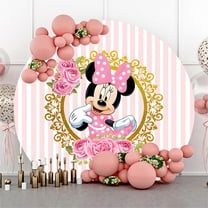 7.2ft Cartoon Mouse Bowknot Pink Flowers Round Backdrop for Girl