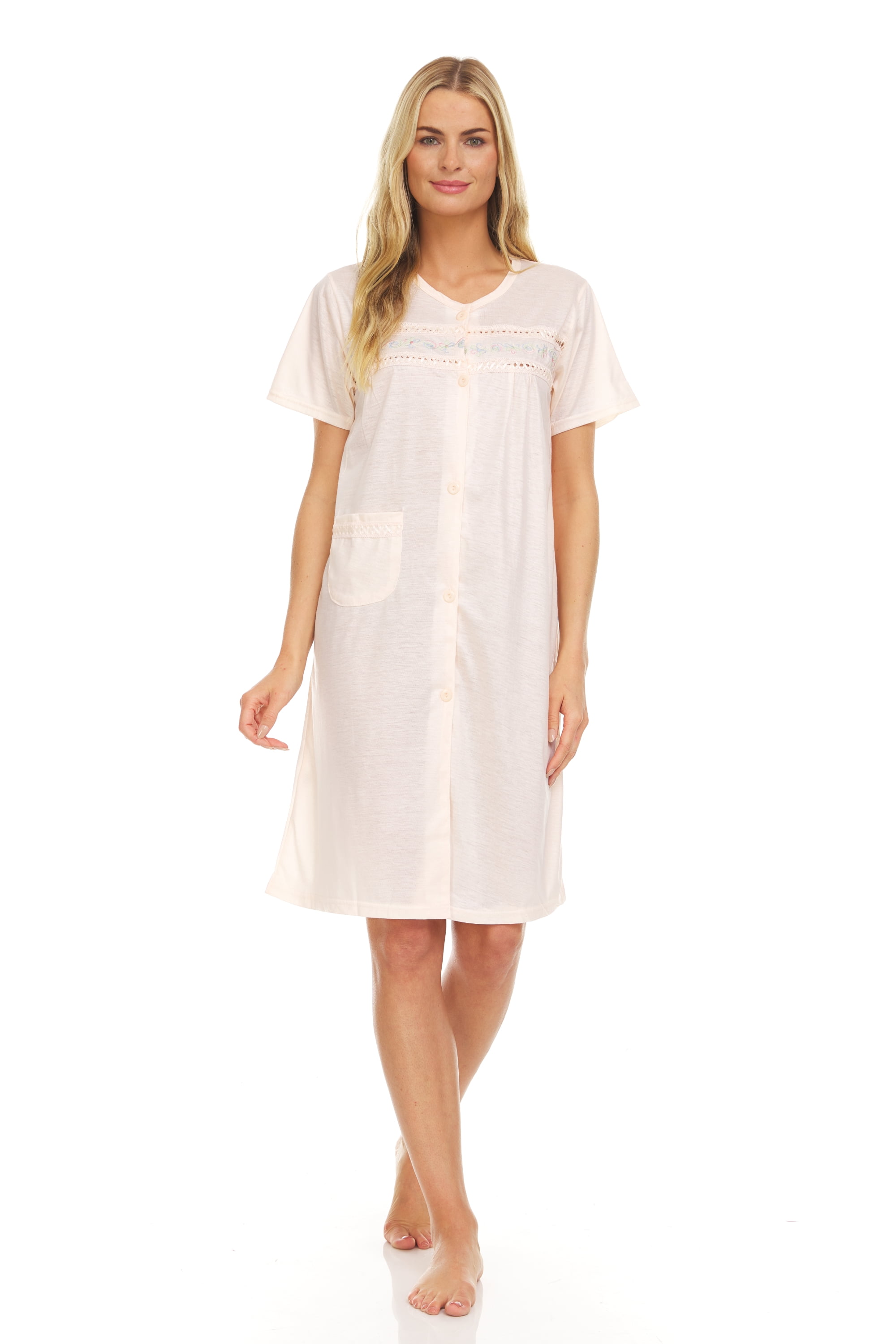 EZI Women's Short Sleeve Cottonrich Buttondown Nightgown House Dress