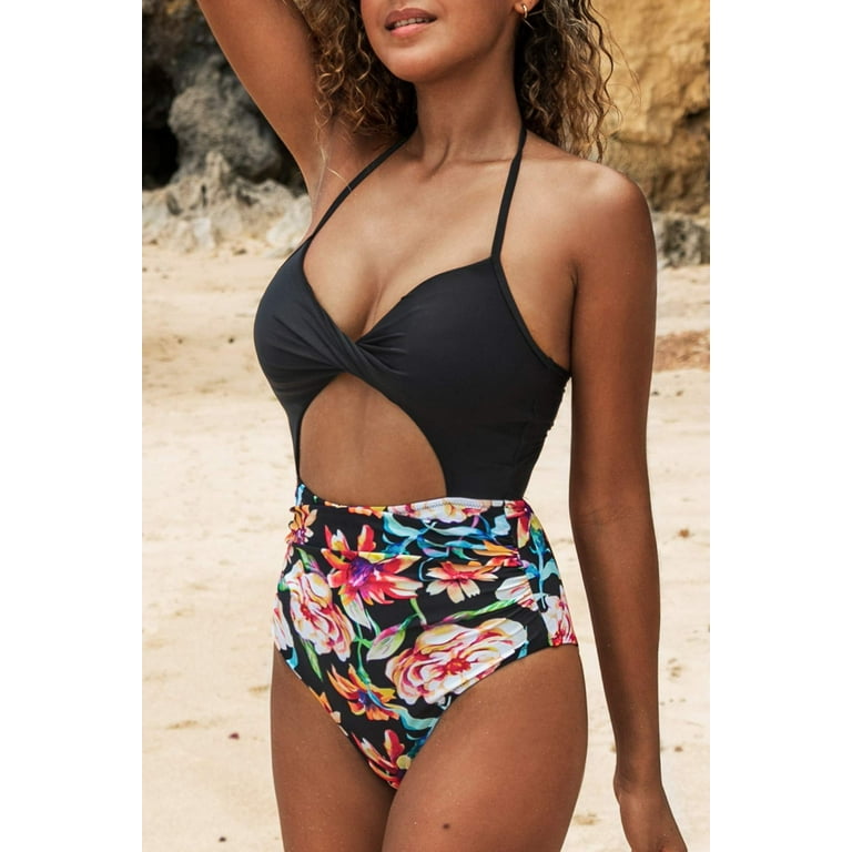 Cupshe black sales floral one piece
